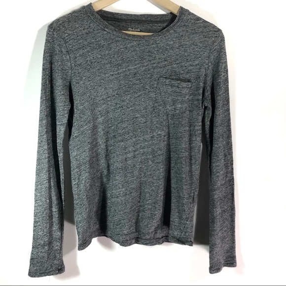 Madewell Long Sleeve Crew Neck Pocket Tee Heathered Gray Small - Picture 2 of 7